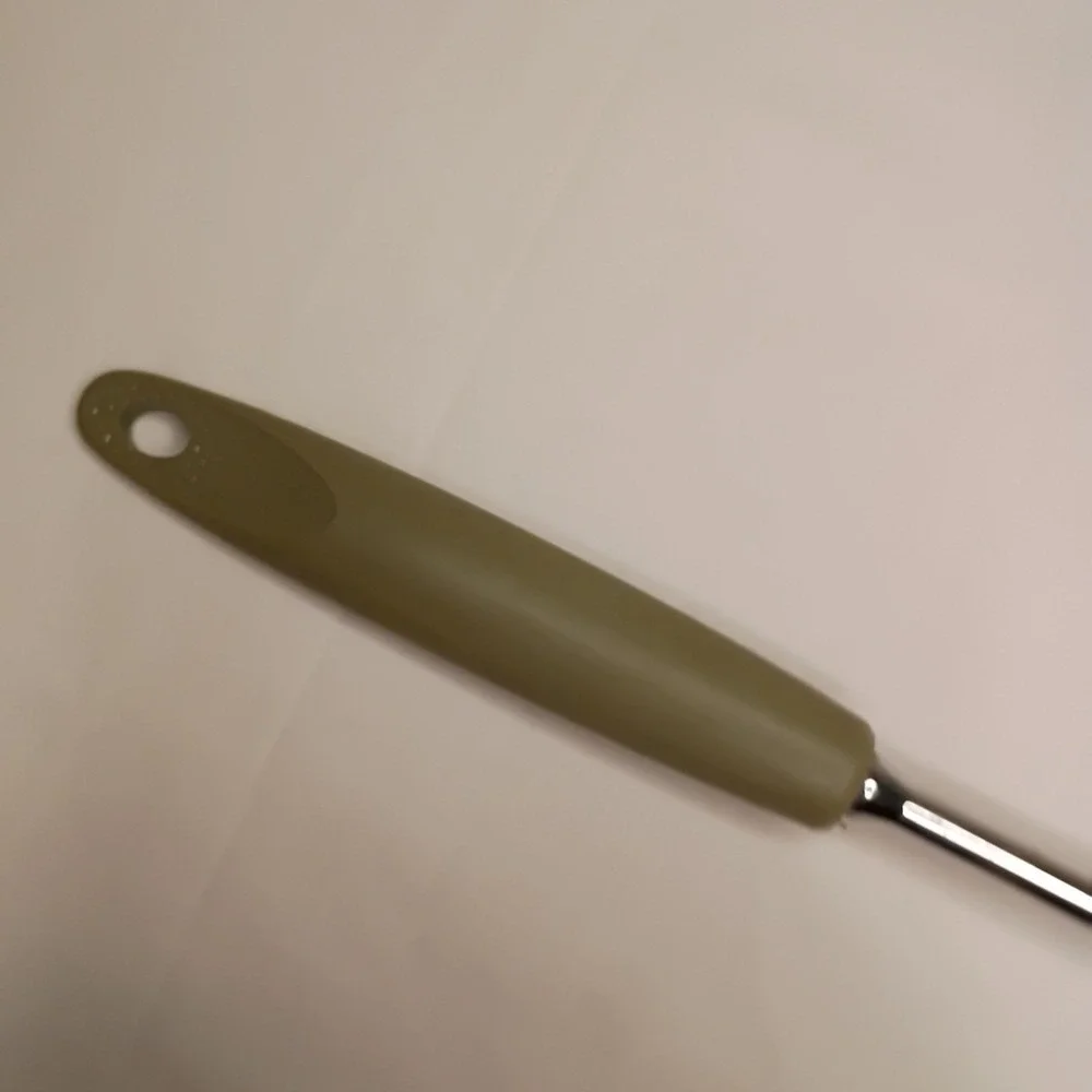 Vtg Ekco Chromium Plated CARVING MEAT FORK Olive Green Handle 12.5‎ in